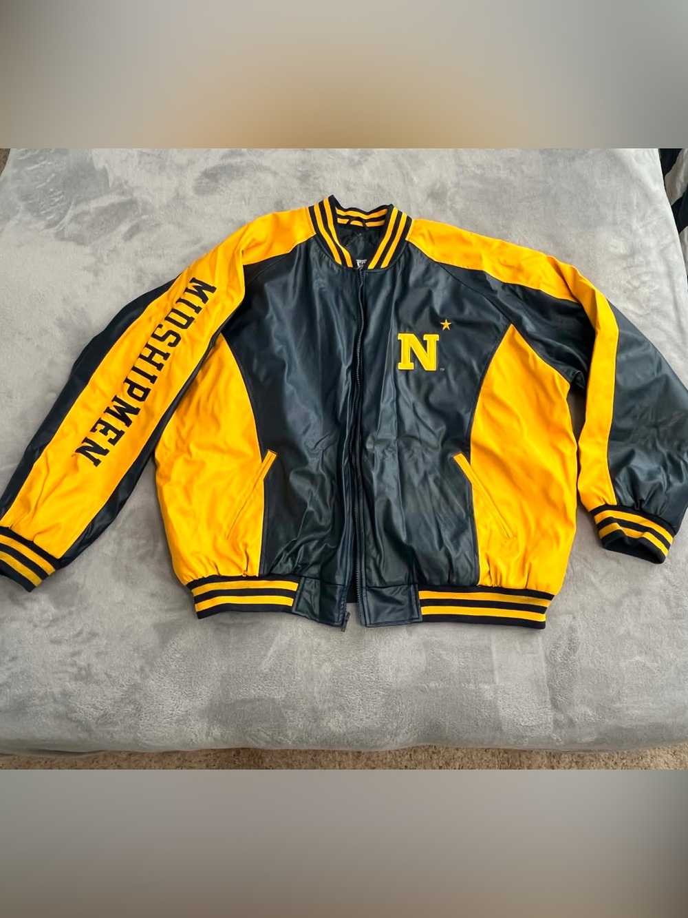 Navy Varsity-Style Men’s Black & Yellow Jacket